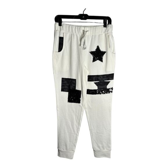 Venus White Sweatpants With Black Sequin and Camo Details Size Small - Picture 1 of 6
